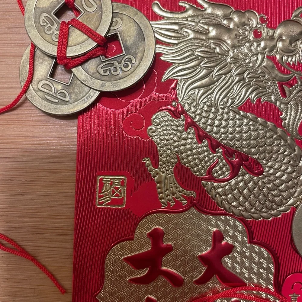 Chinese New Year Red Lucky Money Envelope 3 Feng Shui Coin Set - Picture 9 of 11
